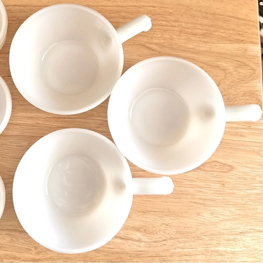 Fire-King Anchor Hocking Milk Glass Custard Cups  Handled French Casserole Bowls